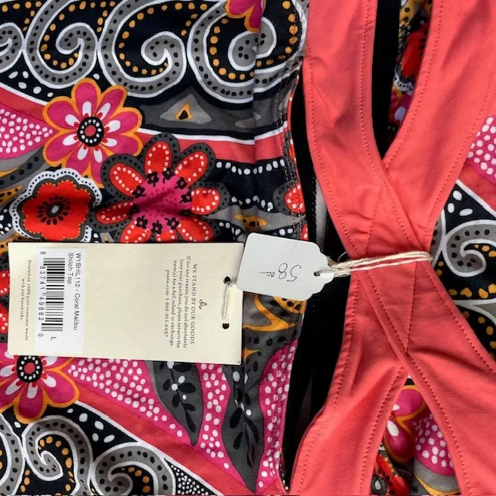 prAna Coral Malibu Shiloh Top L Shelf Bra Paisley Floral Yoga Activewear Workout - Picture 2 of 9